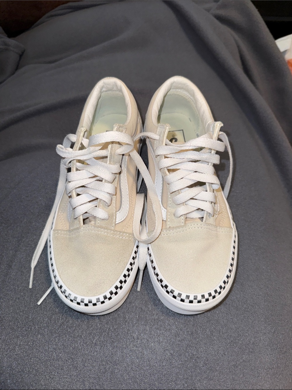 Vans 6.0 W Classic Checkerboard Low-Top Sneakers in Cream & White